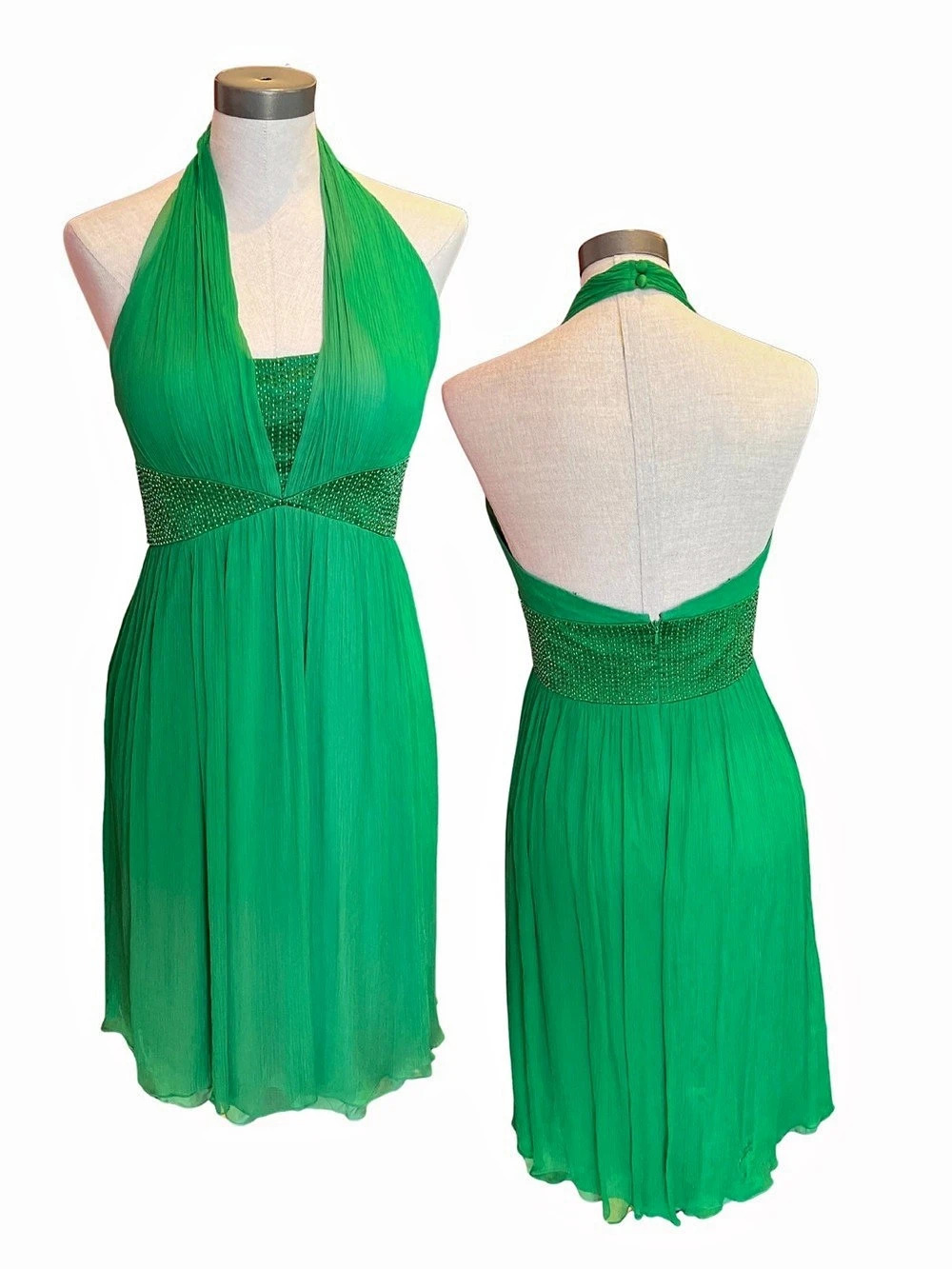Maggie London Green Silk Halter Midi Dress Size 8 Like New